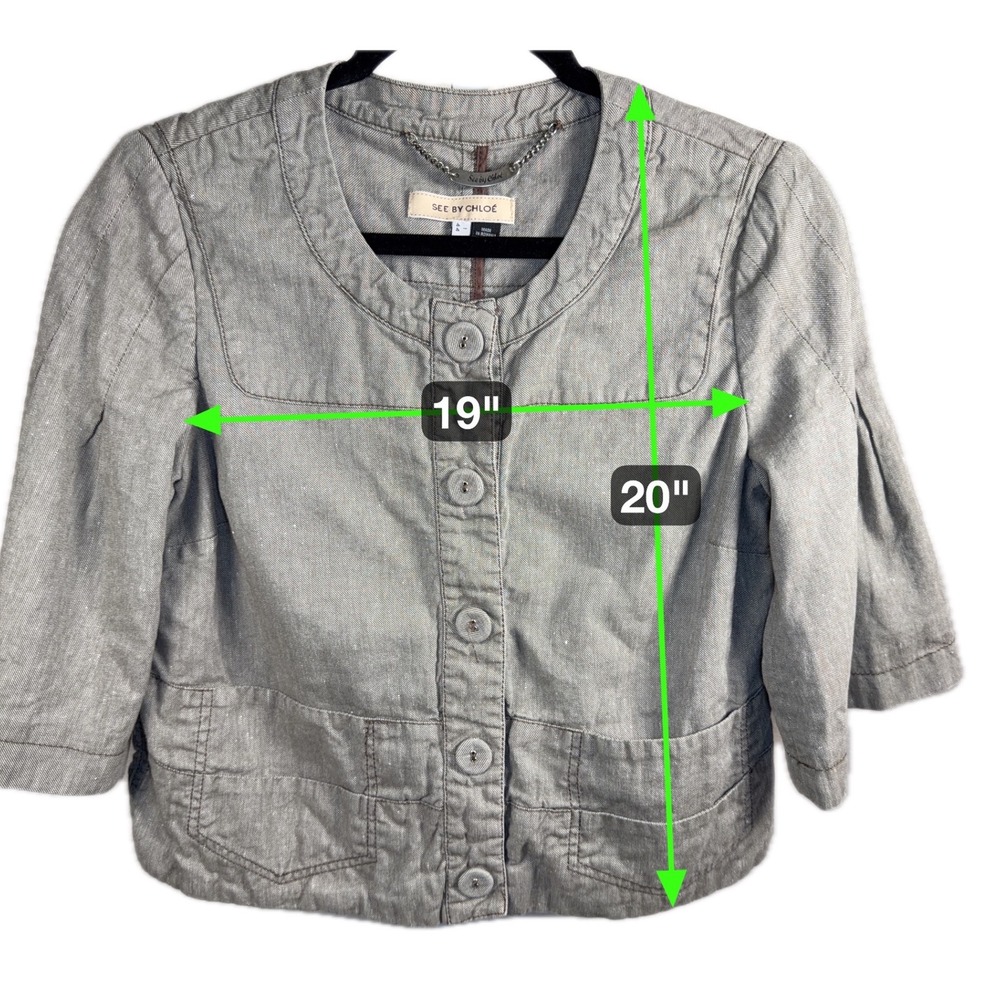 See by Chloé Linen Blend‎ Cropped Jacket 3/4 Sleeve Taupe EU40/US 6–8 - Picture 6 of 9